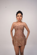 Mocha Bloom Corset Mini Dress