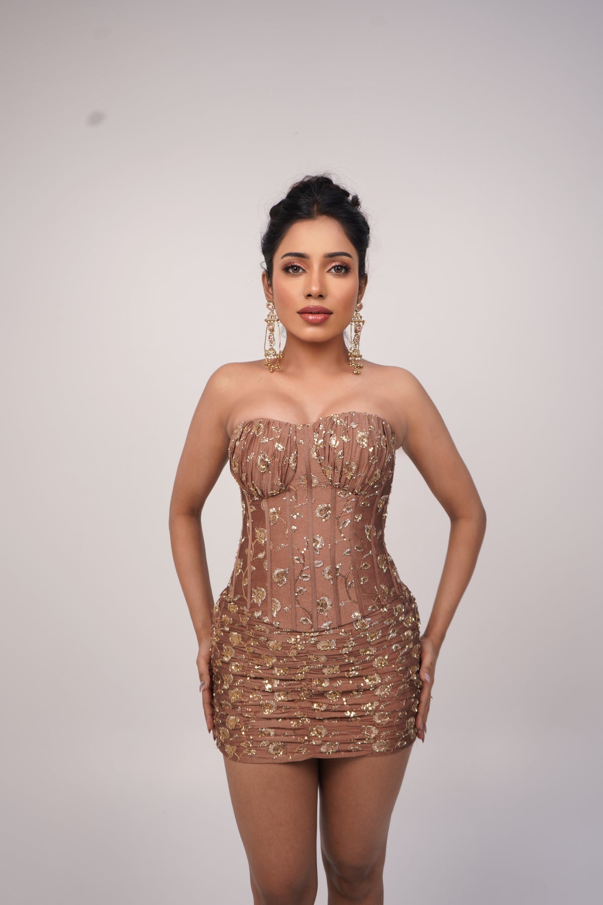 Mocha Bloom Corset Mini Dress