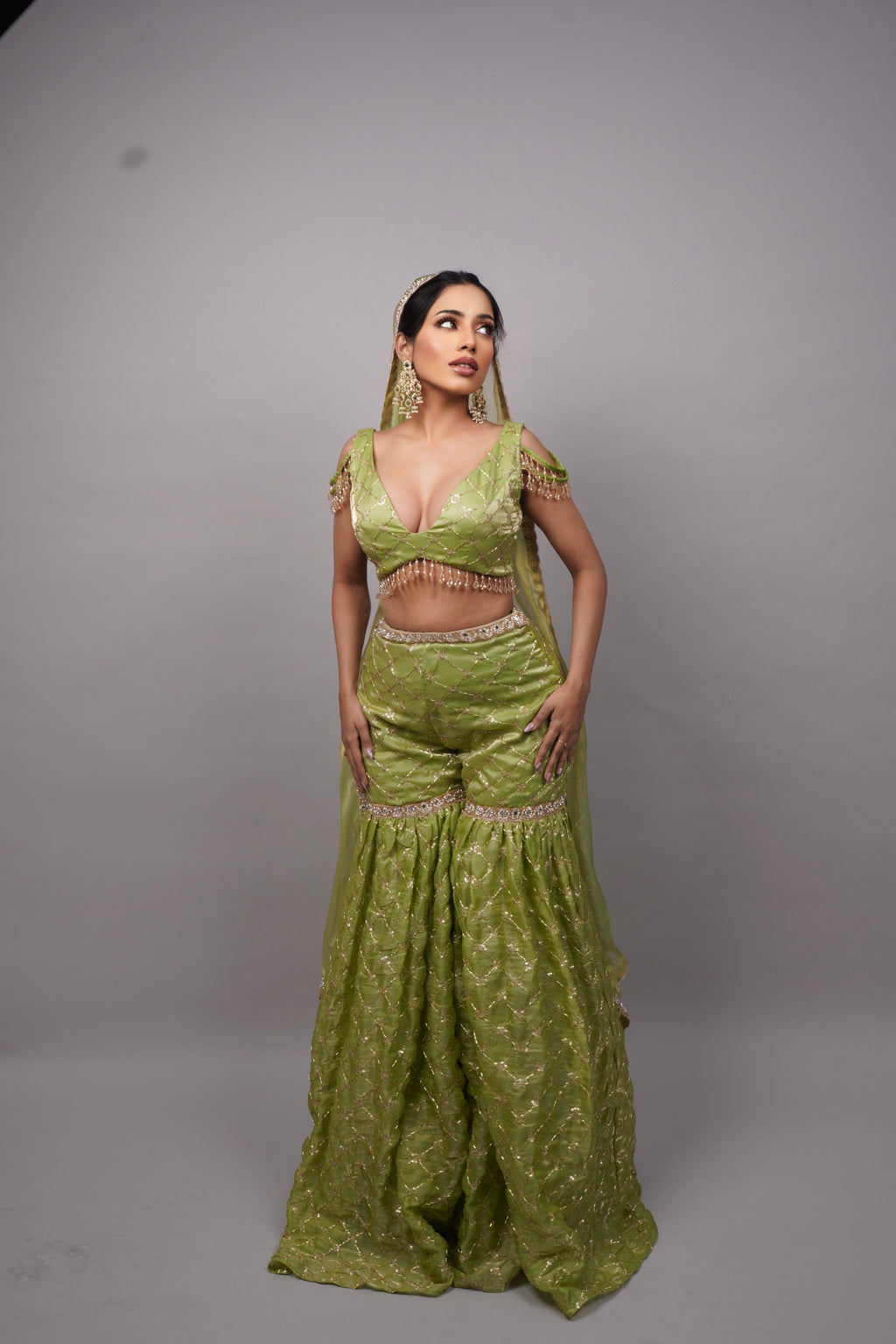 Pistachio Pearl Sharara Set