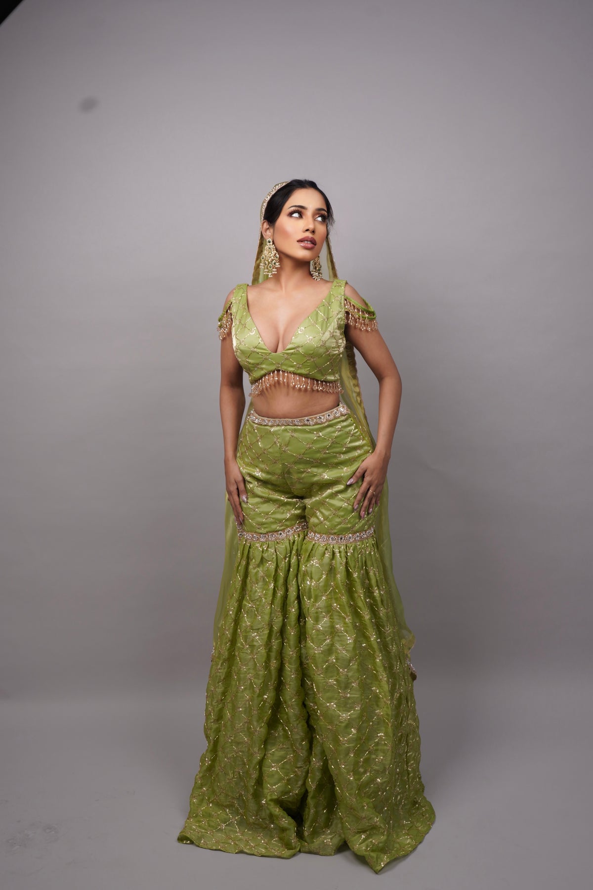 Pistachio Pearl Sharara Set