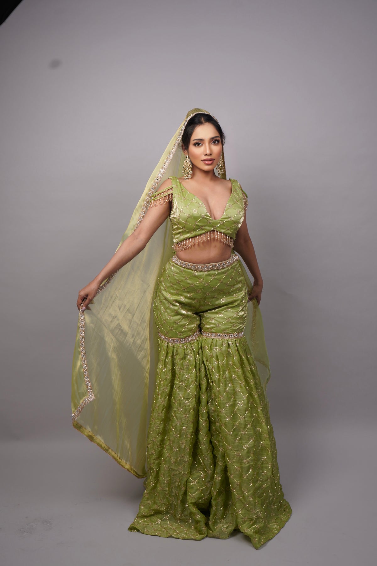 Pistachio Pearl Sharara Set