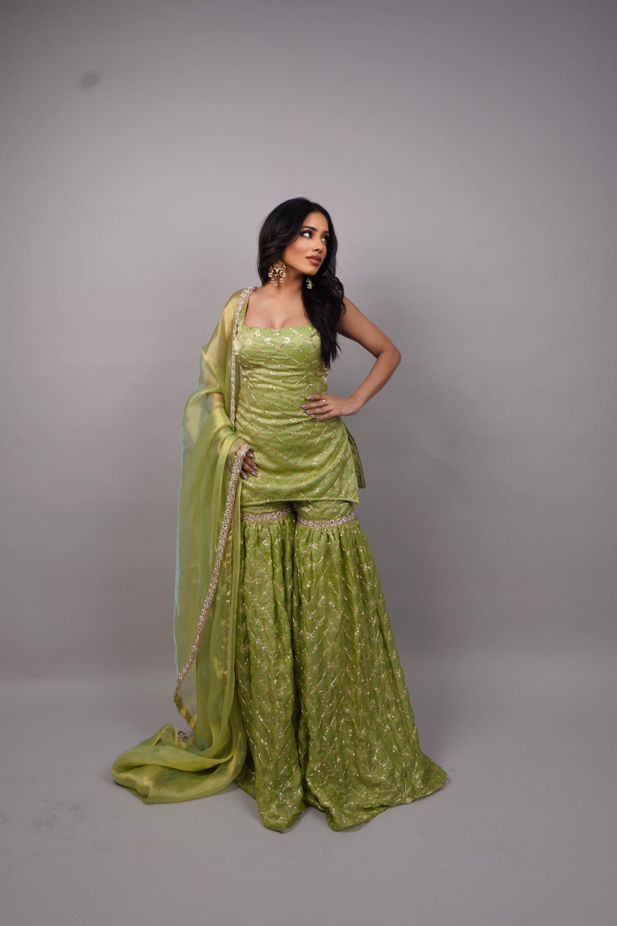 Meadow Glow Peplum Sharara Ensemble